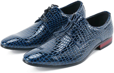 Men's Crocodile Print Blue Leather Oxford Dress Shoes