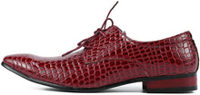 Load image into Gallery viewer, Men&#39;s Crocodile Print Red Leather Oxford Dress Shoes