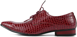 Men's Crocodile Print Red Leather Oxford Dress Shoes