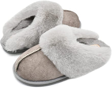 Load image into Gallery viewer, Fluffy Grey Memory Foam Non-Slip Winter Slippers