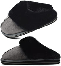 Load image into Gallery viewer, Black Fluffy Memory Foam Non-Slip Winter House Slippers