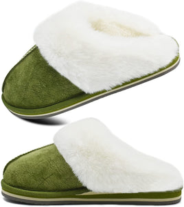 Green Fluffy Memory Foam Non-Slip Winter House Slippers