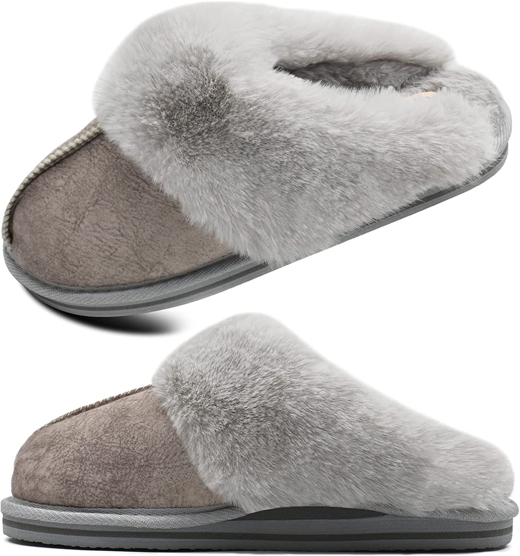 Fluffy Grey Memory Foam Non-Slip Winter Slippers