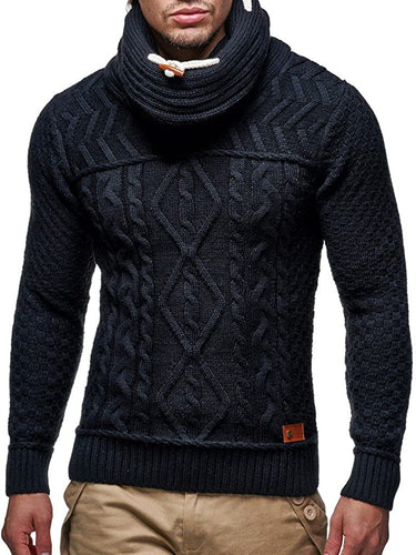 Men's Black Knitted Long Sleeve Pullover Hooded Sweater