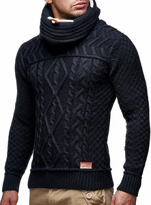 Men's Black Knitted Long Sleeve Pullover Hooded Sweater