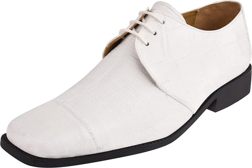 Men's Crocodile Lizard White Lace Up Oxford Dress Shoes