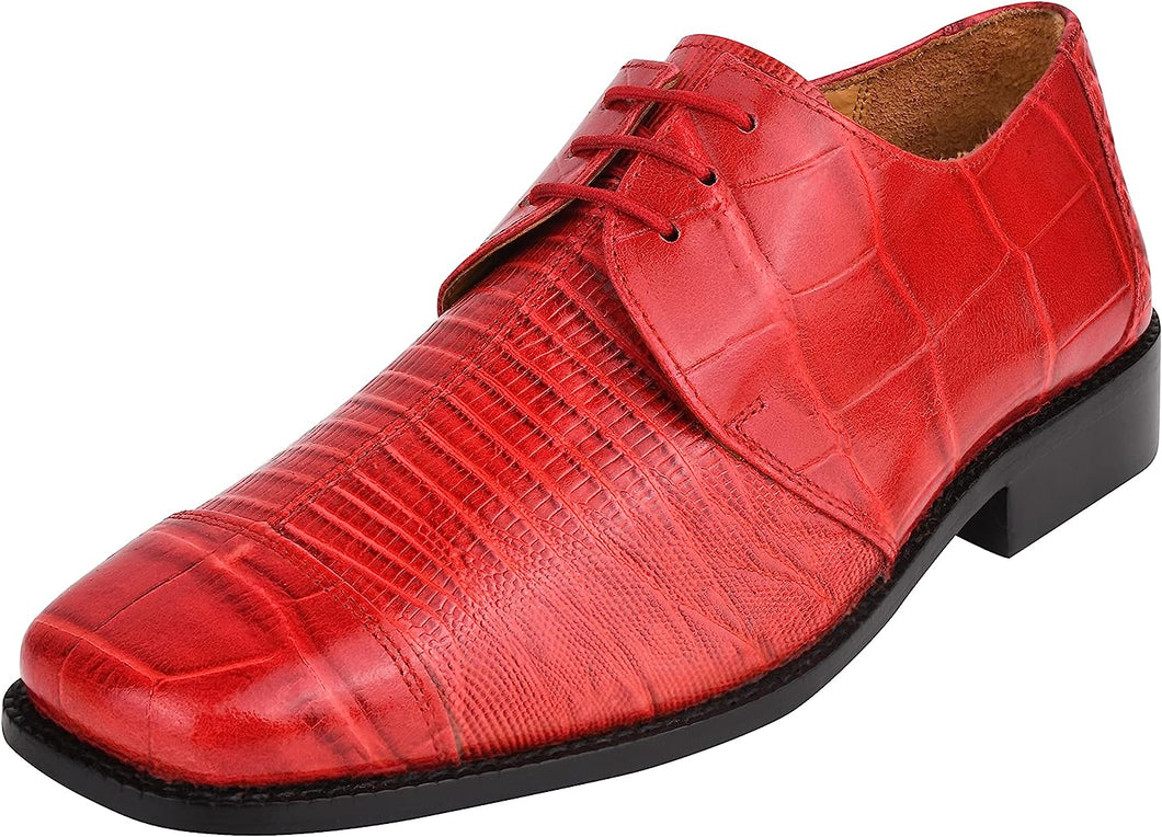 Men's Crocodile Lizard Red Lace Up Oxford Dress Shoes