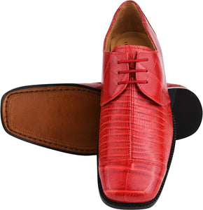 Men's Crocodile Lizard Red Lace Up Oxford Dress Shoes