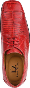 Men's Crocodile Lizard Red Lace Up Oxford Dress Shoes