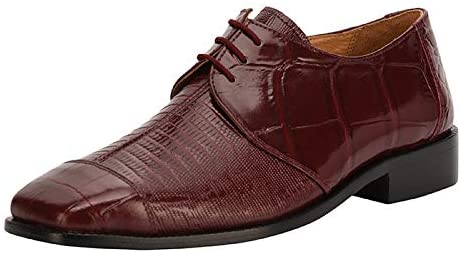 Men's Croco Lizard Burgundy Lace Up Oxford Dress Shoes