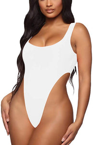 White Scoop Neck Basic Tank Top Bodysuits