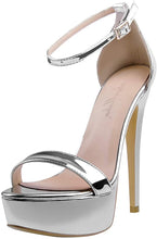 Load image into Gallery viewer, Silver One Band Open Toe Ankle Strap Sandals