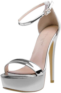 Silver One Band Open Toe Ankle Strap Sandals