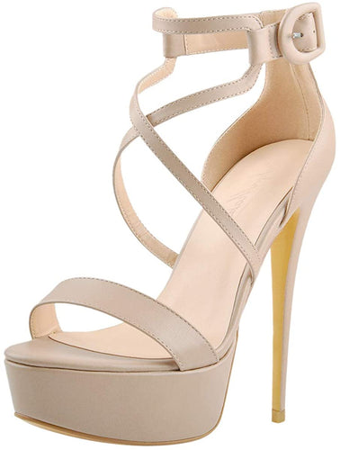 Platform Stiletto Beige Open Toe Crisscross Sandals