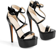 Load image into Gallery viewer, Platform Stiletto Black Open Toe Crisscross Sandals