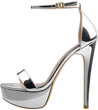Load image into Gallery viewer, Silver One Band Open Toe Ankle Strap Sandals