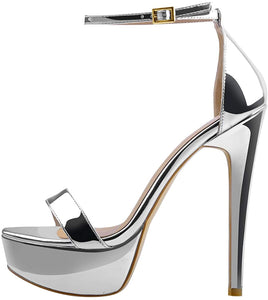 Silver One Band Open Toe Ankle Strap Sandals