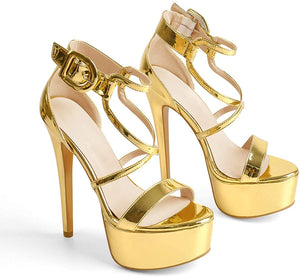 Platform Stiletto Gold Open Toe Crisscross Sandals