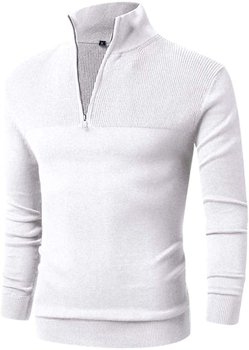 White Quarter Zip Pullover Men Sweater