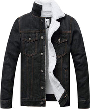 Load image into Gallery viewer, Men&#39;s Black Fleece Jean Winter Cotton Sherpa Lined Denim Trucker Jacket