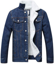 Load image into Gallery viewer, Men&#39;s Black Fleece Jean Winter Cotton Sherpa Lined Denim Trucker Jacket