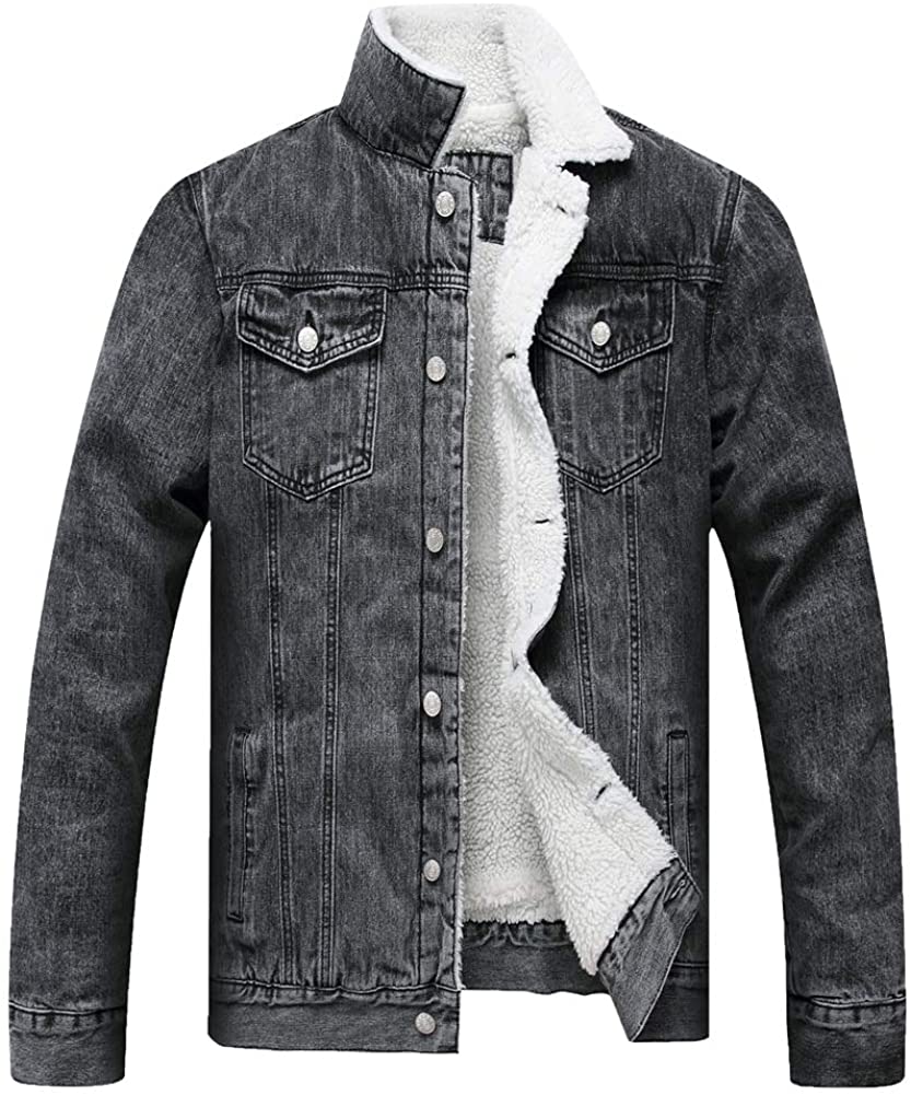 Winter Warm Denim Jacket Fleece Lined Jean Coat Fur Lapel Collar Trucker Jacket  For Men | Fruugo NO