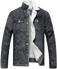 Load image into Gallery viewer, Men&#39;s Black Fleece Jean Winter Cotton Sherpa Lined Denim Trucker Jacket