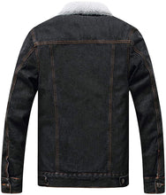 Load image into Gallery viewer, Men&#39;s Black Fleece Jean Winter Cotton Sherpa Lined Denim Trucker Jacket