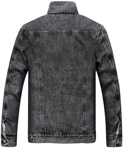 Men's Black Fleece Jean Winter Cotton Sherpa Lined Denim Trucker Jacket
