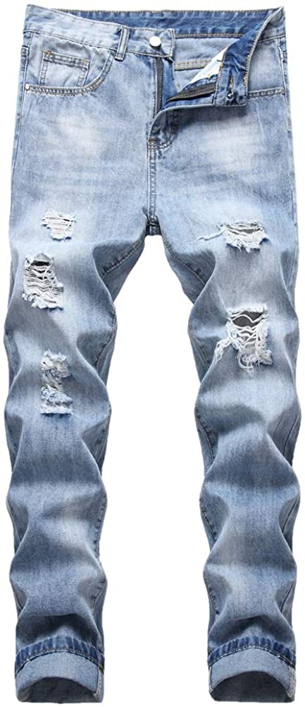 Men's Oxford Blue Ripped Jeans Slim Fit Denim Pants