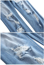 Load image into Gallery viewer, Men&#39;s Colbalt Blue Ripped Jeans Slim Fit Denim Pants