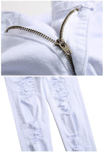 Men's White Ripped Jeans Slim Fit Denim Pants