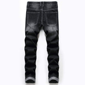 Men's Charcoal Black Ripped Jeans Slim Fit Denim Pants