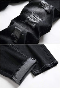 Men's Charcoal Black Ripped Jeans Slim Fit Denim Pants