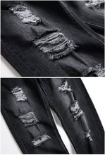 Load image into Gallery viewer, Men&#39;s Charcoal Black Ripped Jeans Slim Fit Denim Pants