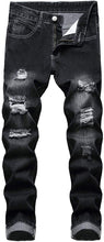Load image into Gallery viewer, Men&#39;s Charcoal Black Ripped Jeans Slim Fit Denim Pants
