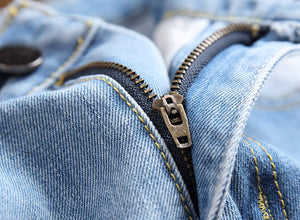 Men's Azure Blue Ripped Jeans Slim Fit Denim Pants