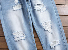 Load image into Gallery viewer, Men&#39;s Azure Blue Ripped Jeans Slim Fit Denim Pants