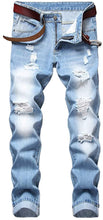 Load image into Gallery viewer, Men&#39;s Azure Blue Ripped Jeans Slim Fit Denim Pants