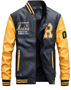 Men's White Letterman Style Faux Leather Jacket