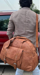 Men's Travel Cognac Leather Carry On Tote Duffle Bag