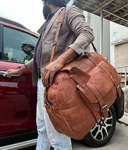 Men's Travel Cognac Leather Carry On Tote Duffle Bag