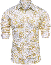 Load image into Gallery viewer, Shiny White 3D Rose Gold Printed Long Sleeve Slim Fit Shirt