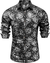 Load image into Gallery viewer, Shiny Silver 3D Rose Gold Printed Long Sleeve Slim Fit Shirt
