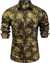 Load image into Gallery viewer, Shiny Gold 3D Rose Gold Printed Long Sleeve Slim Fit Shirt