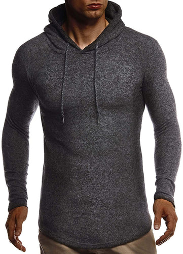 Men's Knit Black Long Sleeve Hoodie Sweatshirt