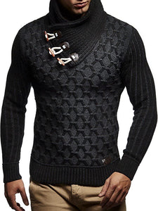 Men's Knit Grey Geometric Pattern Long-Sleeved Sweater