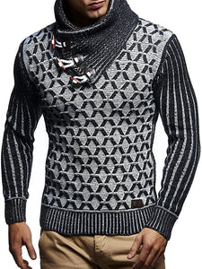 Men's Knit Grey Geometric Pattern Long-Sleeved Sweater