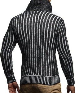 Men's Black Knit Geometric Pattern Long-Sleeved Sweater
