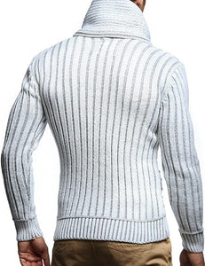 Men's Black Knit Geometric Pattern Long-Sleeved Sweater